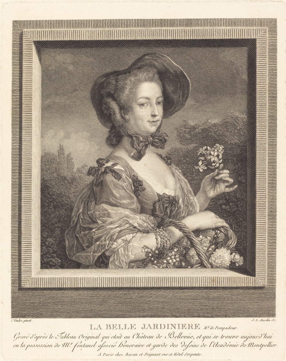 Die Marquise de Pompadour als schöne Gärtnerin von Jean Louis Anselin after Carle Van Loo