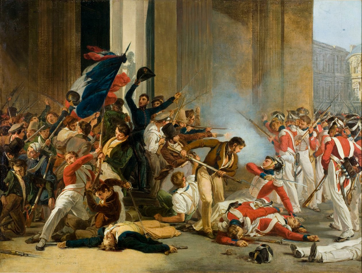 Einnahme des Louvre, 29. Juli 1830. Massaker an den Schweizer Garden, ca. 1832 von Jean Louis Bezard