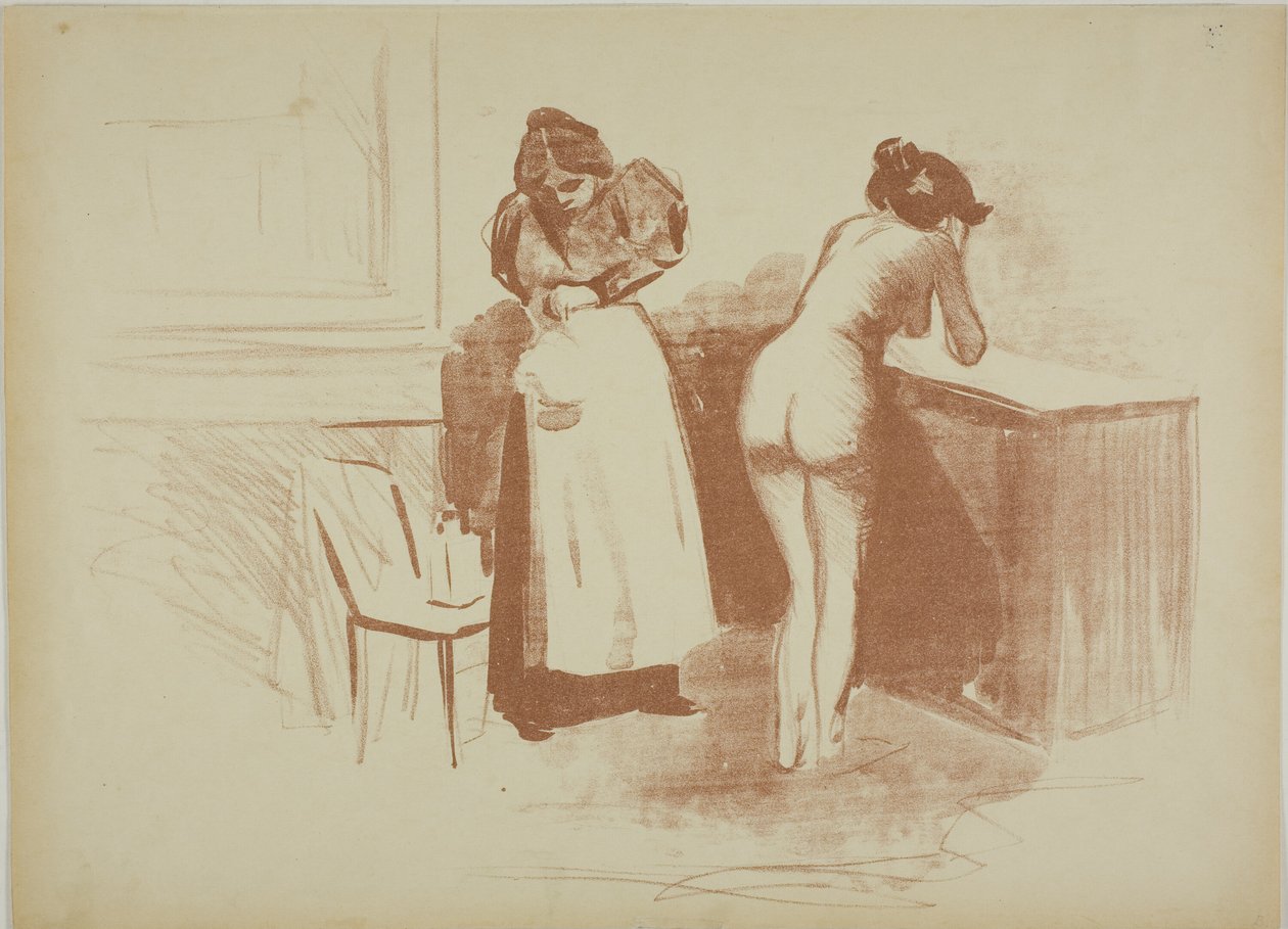 Die Massage mit grobem Haarhandschuh, Wasch- und Linienplatte von Jean Louis Forain