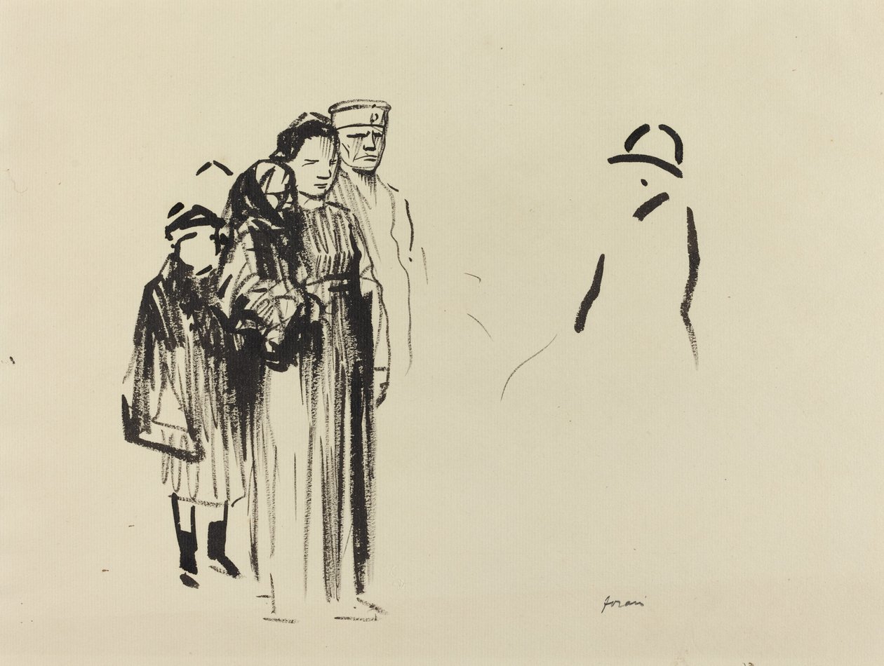 Frau und zwei Kinder mit deutschen Soldaten von Jean-Louis Forain