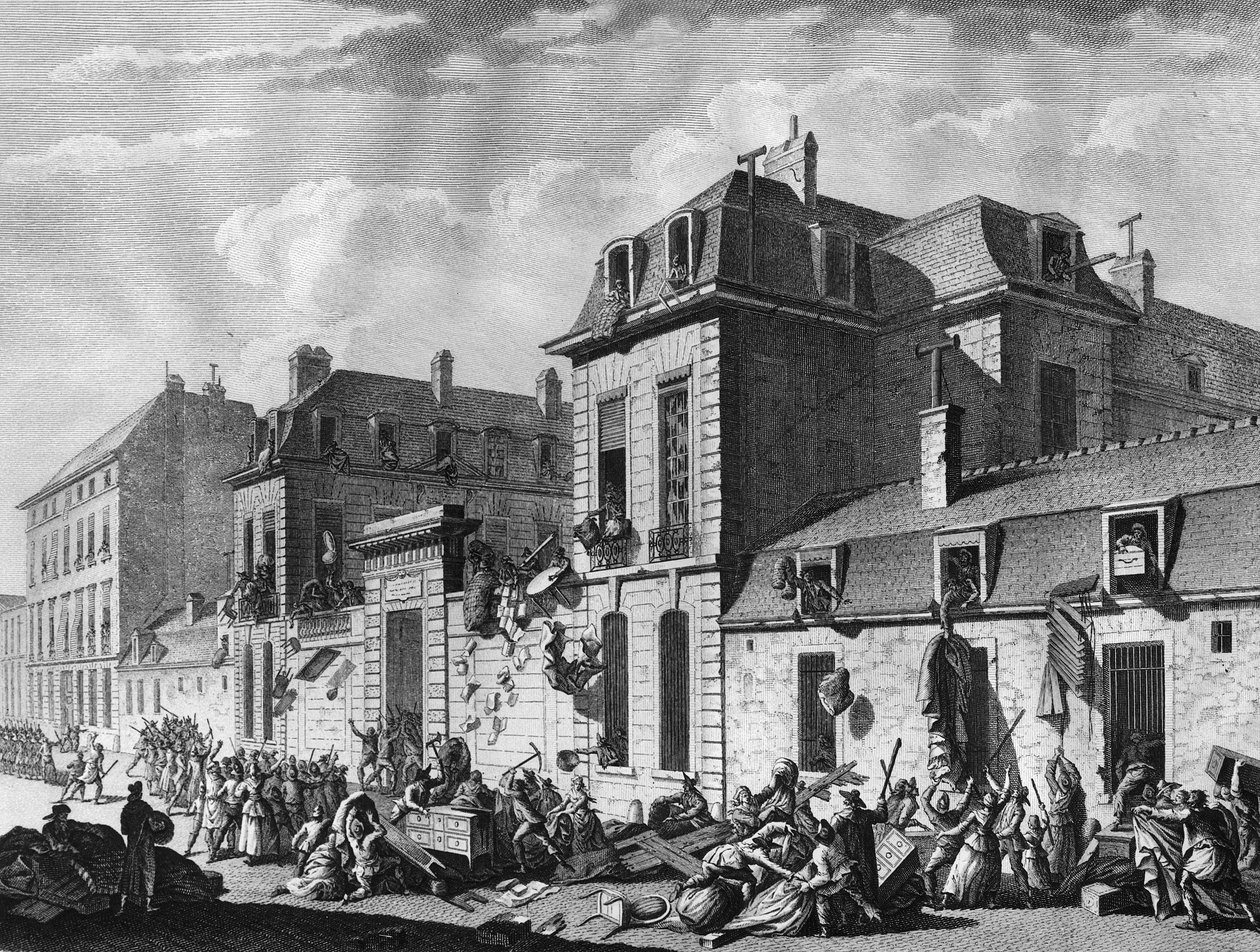 Französische Revolution: Plünderung des Hôtel de Castries, Rue de Varenne im 7. Arrondissement von Paris von Jean Louis II (after) Prieur
