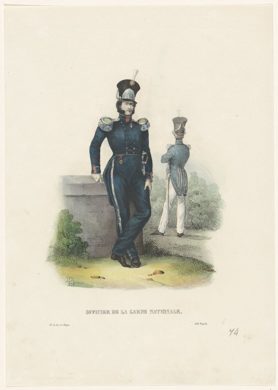 Offizier der Nationalgarde, 1828 Kostüme Belgiens: alte und moderne, militärische, zivile und religiöse, 1830 (Serientitel) von Jean Louis Van Hemelryck