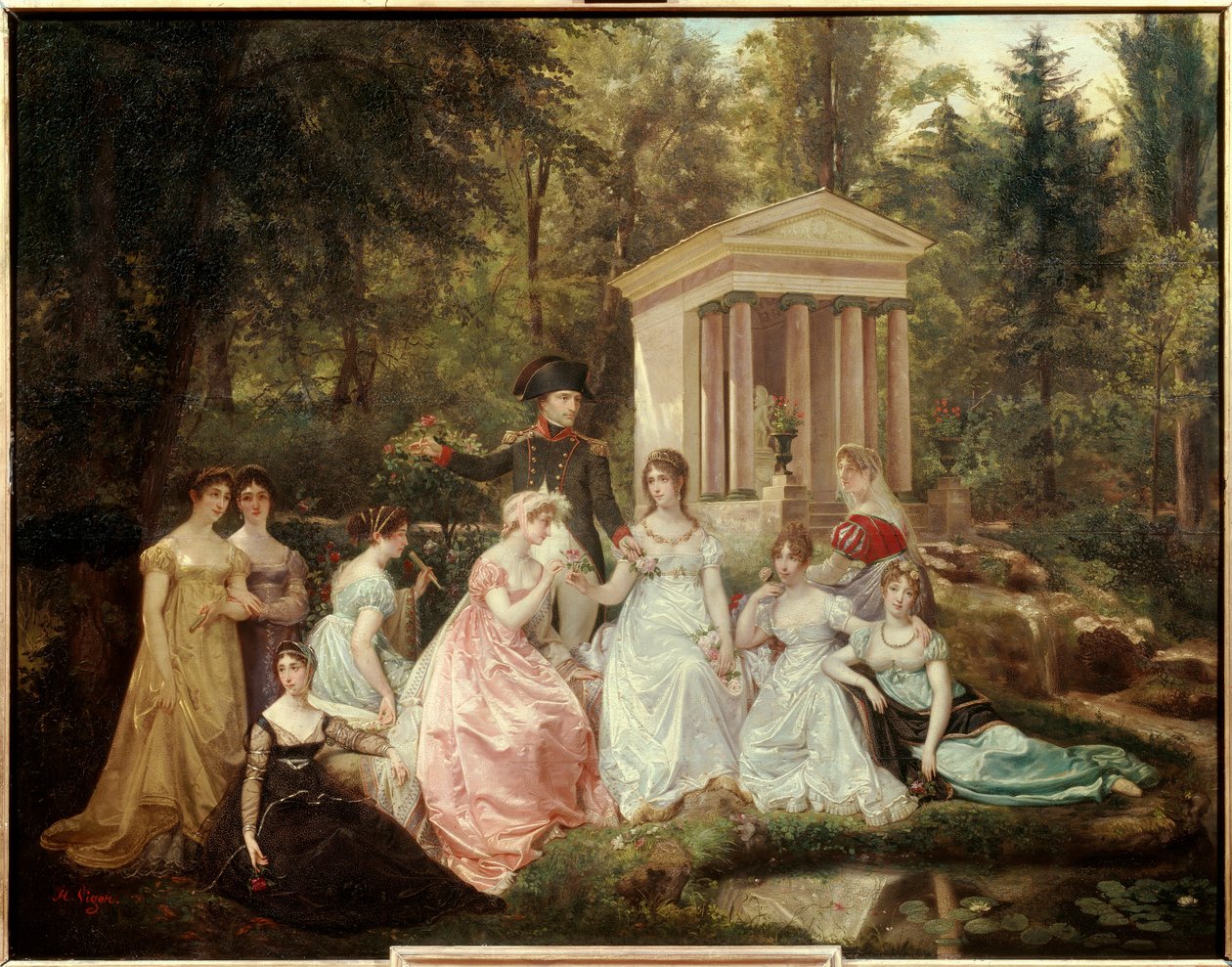 Die Rose von Malmaison: Kaiserin Josephine de Beauharnais und Kaiser Napoleon Bonaparte und seine Ehrendamen. Gemälde von Victor Vigger du Vigneau (1819-1879) von Jean Louis Victor Viger du Vigneau