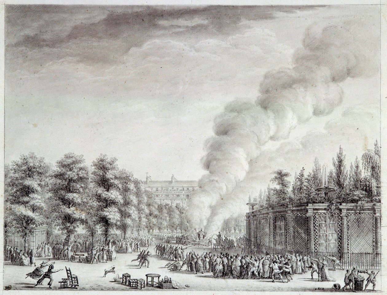 Französische Revolution: „Modell des Papstes brennt im Palais-Royal, 6. April von Jean Louis the Younger Prieur