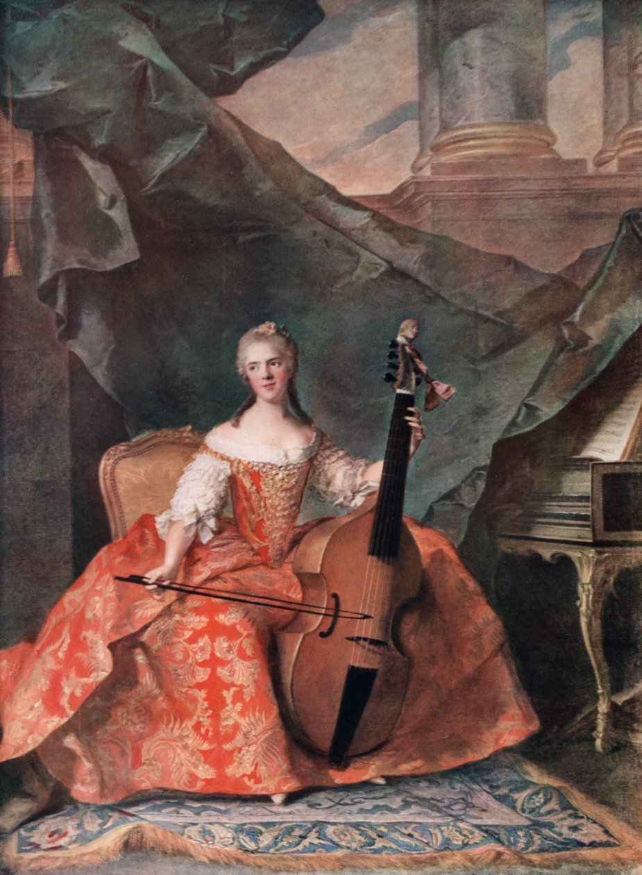 Madame Henriette de France im Hofkostüm spielt eine Bassgambe, 1754 von Jean Marc Nattier