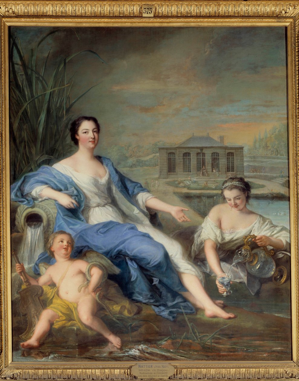 Ganzkörperporträt von Marie Anne de Bourbon, genannt Mademoiselle de Clermont (1697-1741), bei den Mineralquellen von Chantilly von Jean Marc Nattier