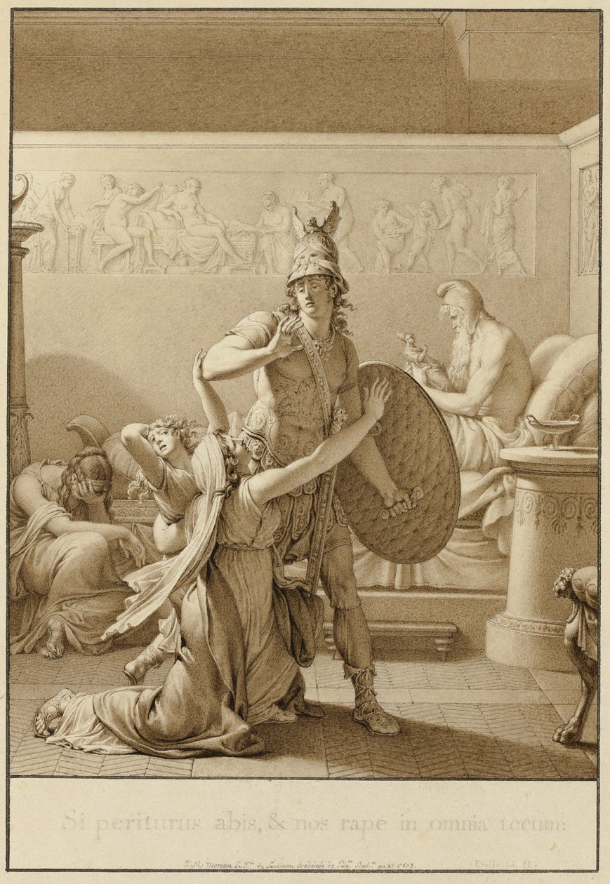 Creusa fleht Aeneas an, als er in den Krieg zieht von Jean Michel Moreau