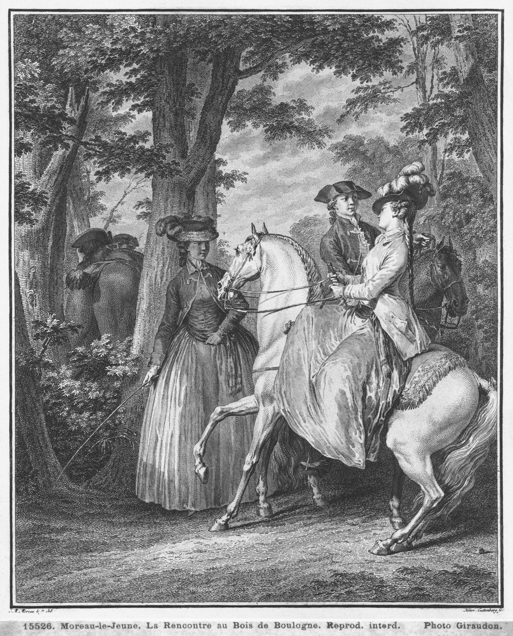 Das Treffen im Bois de Boulogne, graviert von Heinrich Guttenberg (1749-1818) um 1777 von Jean Michel the Younger Moreau
