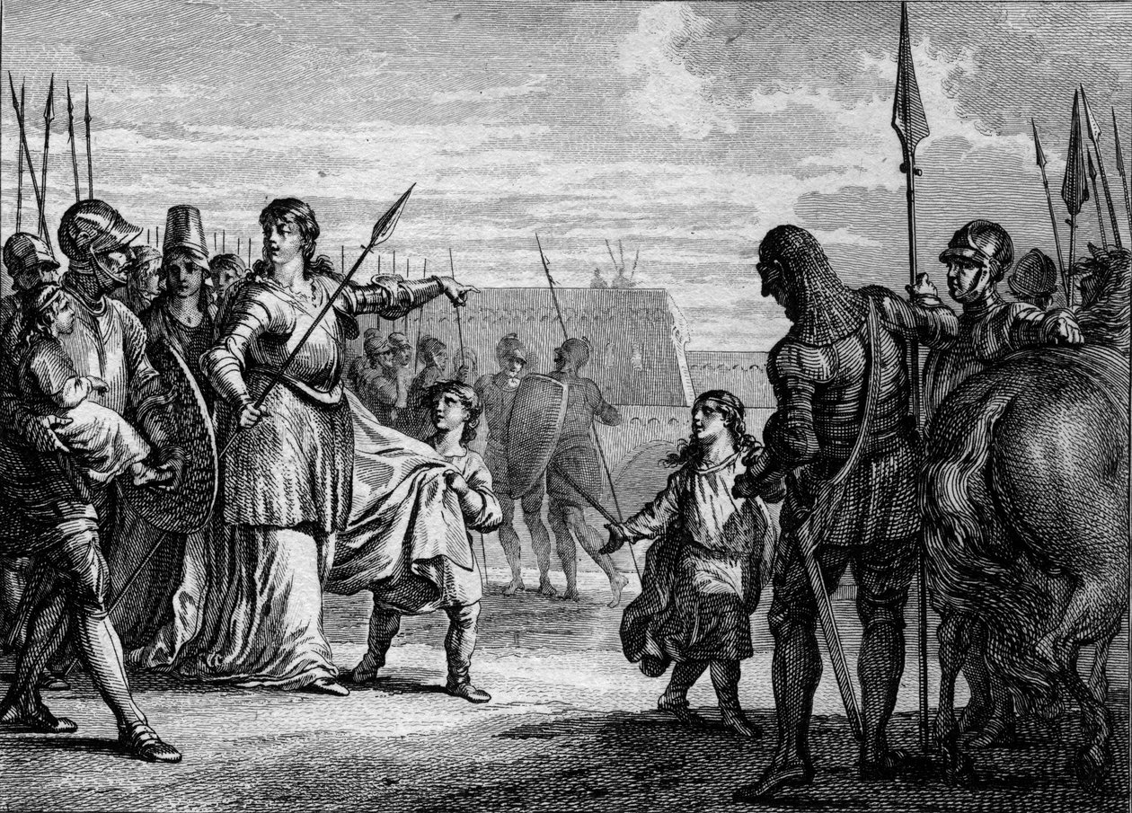 Karl Martell ins Gefängnis geschickt, 714: Plectrude (ca. 650-717), Witwe von Pippin von Herstal, schickte den jungen Karl Martell (688-741) ins Gefängnis, um ihn von der Macht zu entfernen. Gravur von Jean Michel Moreau, genannt Moreau le Jeune (1741-1814 von Jean Michel the Younger Moreau