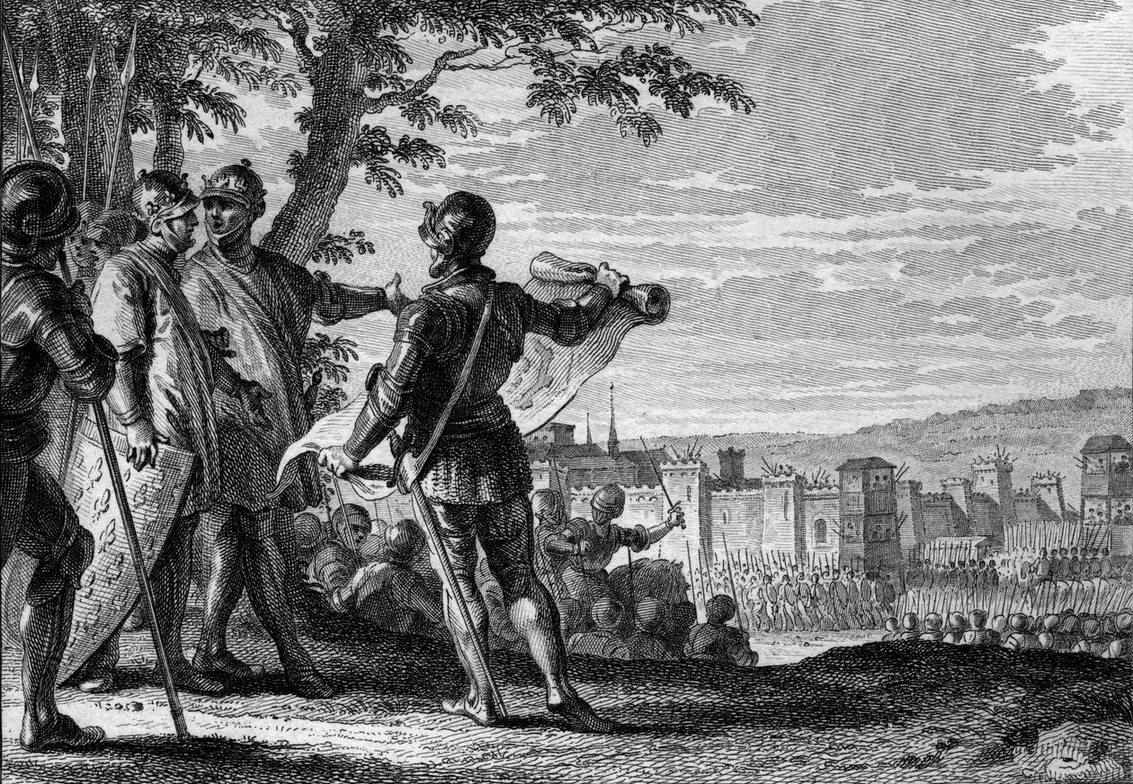 König Ludwig III. (863-882) und Karlmann II. (867-884) belagern die Stadt Wien, 883. Gravur von Jean Michel Moreau, genannt Moreau le Jeune (1741-1814) von Jean Michel the Younger Moreau