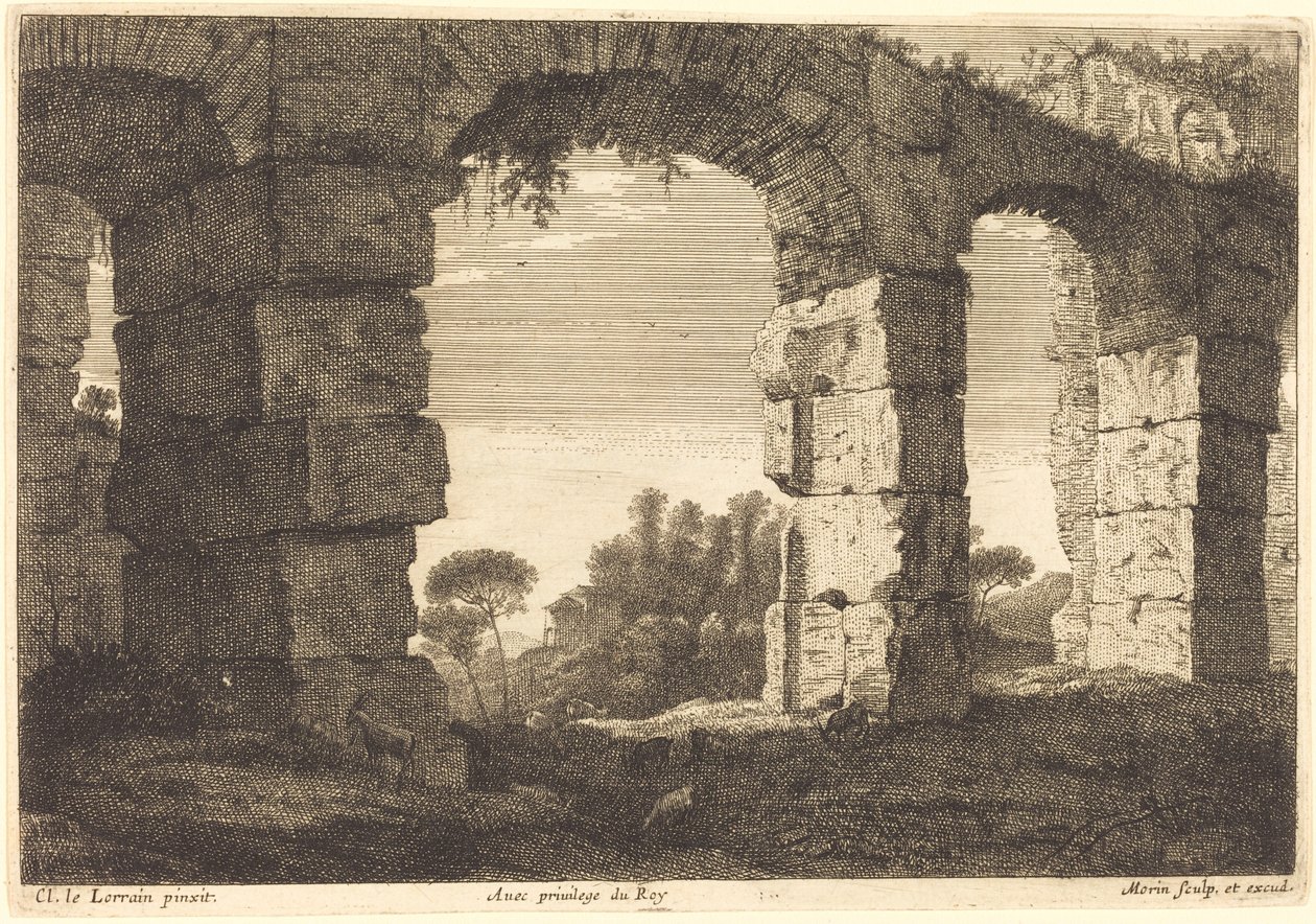 Ruinen eines Aquädukts von Jean Morin after Claude Lorrain