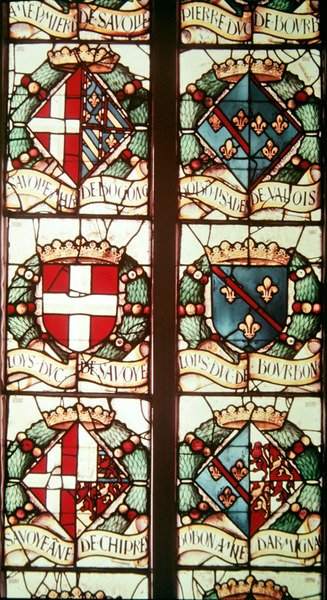 Heraldische Wappen im Zusammenhang mit Philibert von Savoyen, Ehemann der Stifterin Margarete von Österreich von Jean Orquois Jean Brachon Antoine Noisin