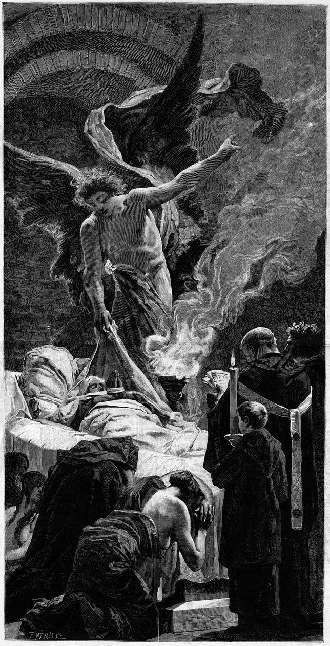 Die Verklärung der Heiligen Genoveva. Gravur nach dem Fresko von Jean Paul Laurens (1838-1921) im Pantheon in Paris. In „Die illustre Welt“ Nr. 1312 vom 20. Mai von Jean Paul (after) Laurens