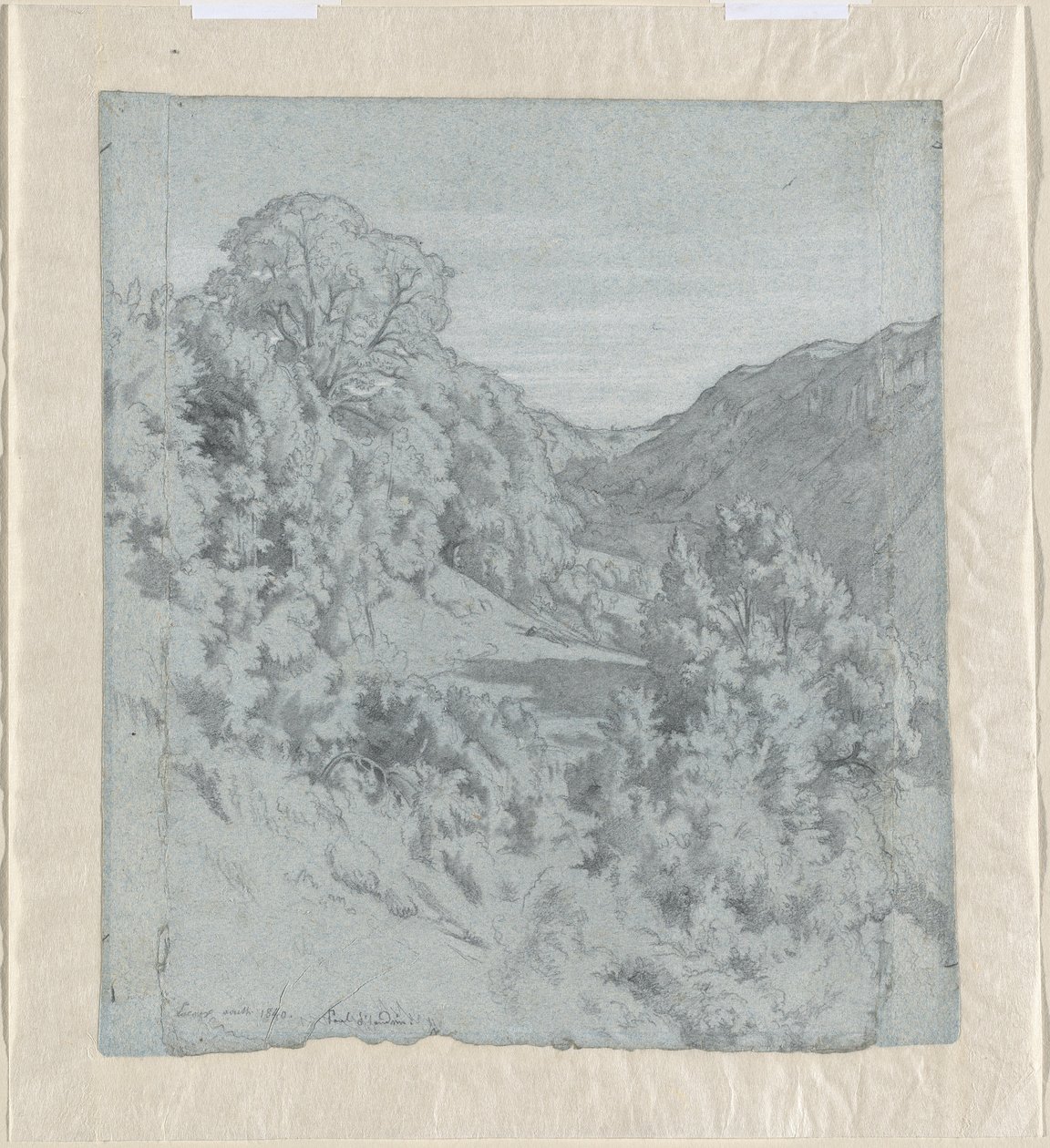 Sonnenbeschienene Bäume in einem Tal bei Lacoux von Jean Paul Flandrin