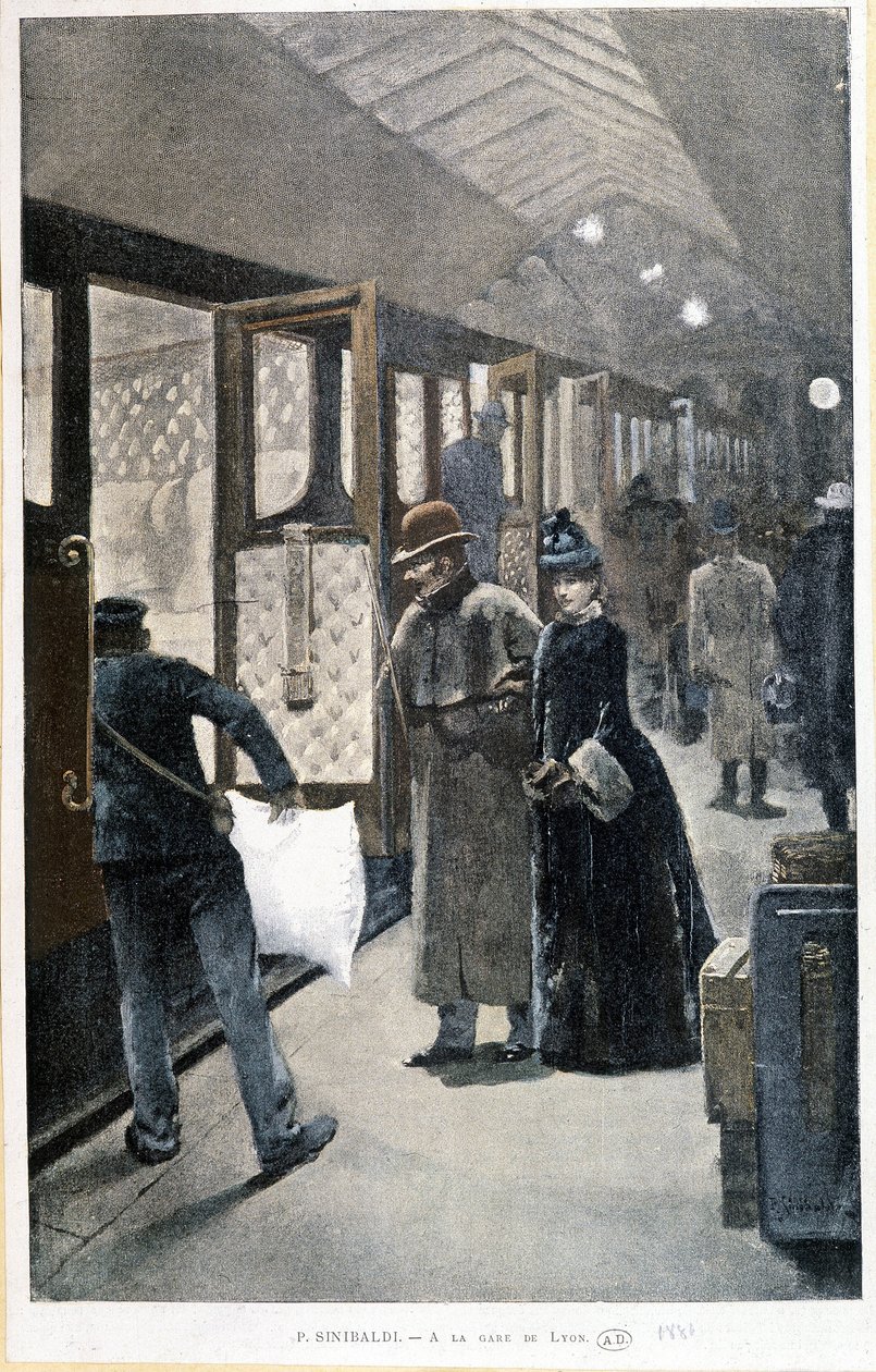 Abfahrt des Nachtzugs am Gare de Lyon - Zeichnung von Sinibaldi von Jean Paul Sinibaldi