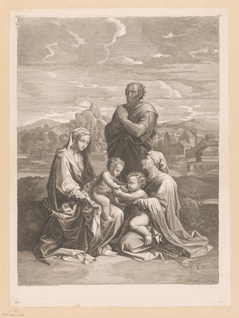 Heilige Familie mit Elisabeth und Johannes dem Täufer von Jean Pesne