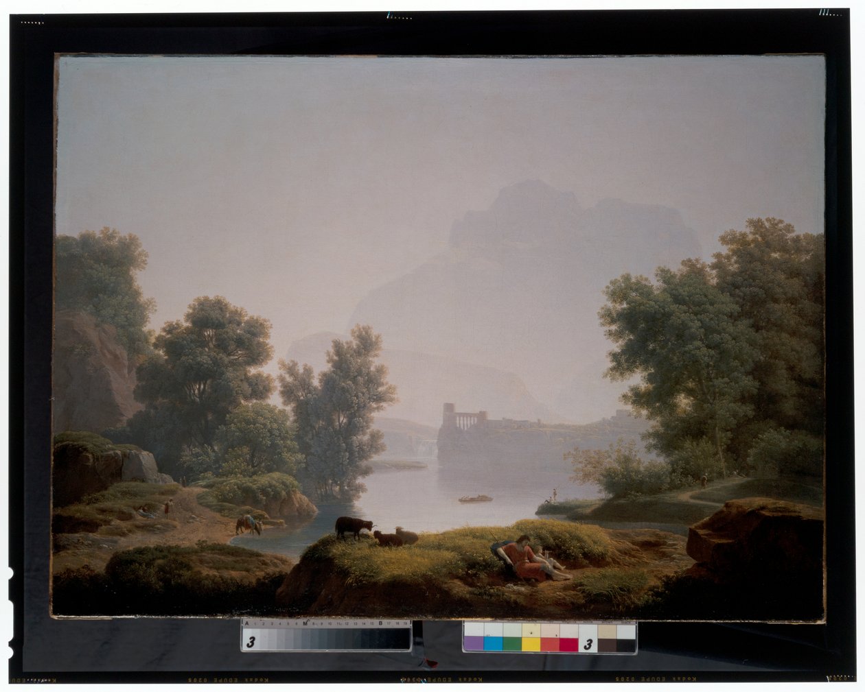 Morgen und Abend: Eine klassische Landschaft mit Hirten, dahinter ein Aquädukt von Jean Pierre Pequignot