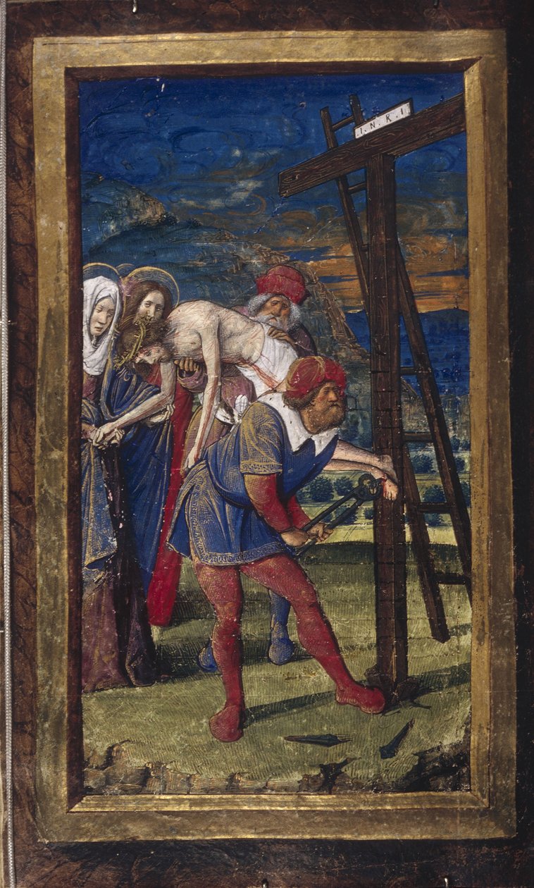 Die Kreuzabnahme aus Lettres bâtardes, ca. 1490-1510 von Jean Poyet