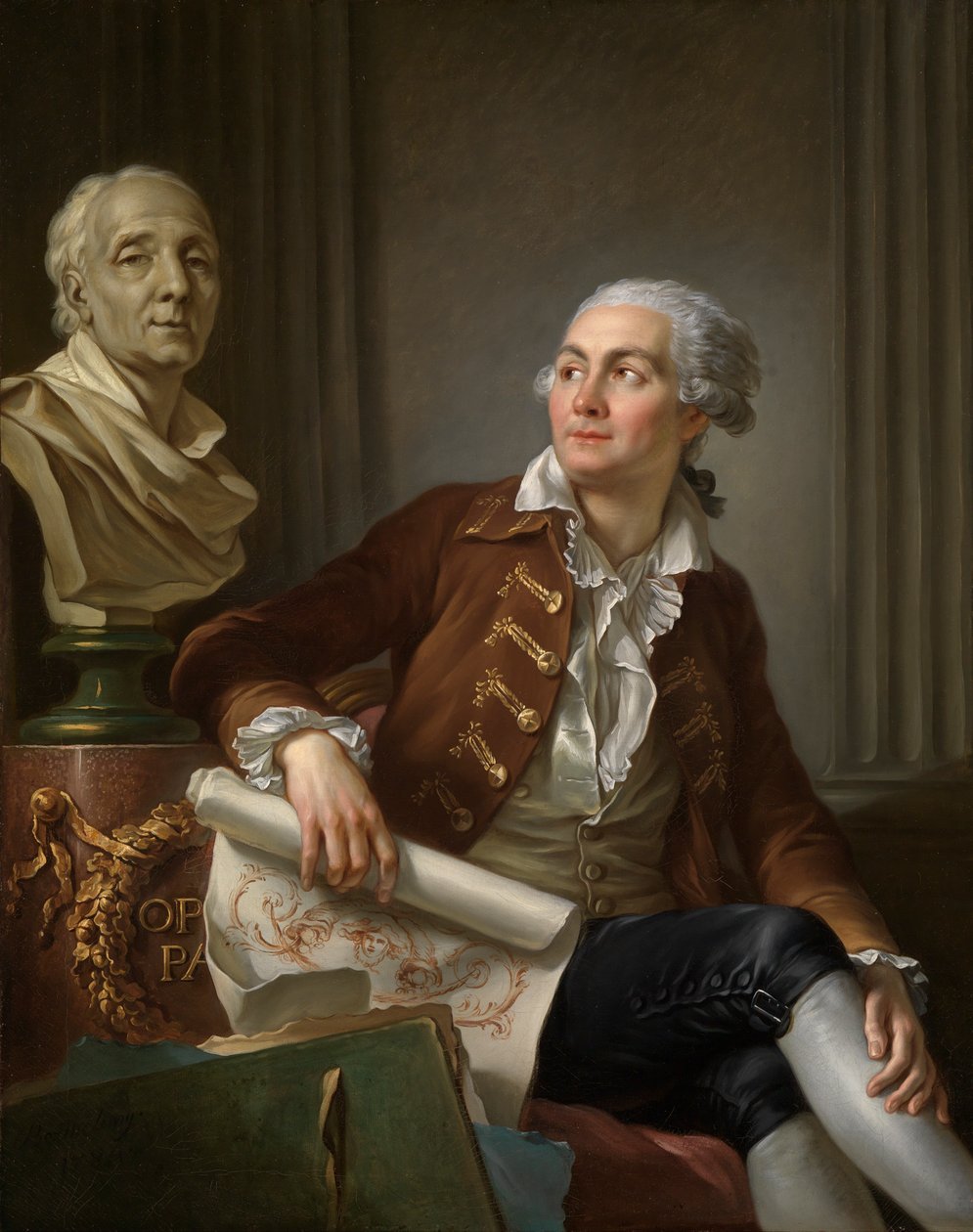 Porträt eines Mannes mit Büste von Denis Diderot von Jean Simon Berthelemy