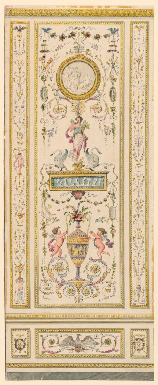Zeichnung, Ornamentales Paneel, 1775–1800 von Jean Simeon Rousseau