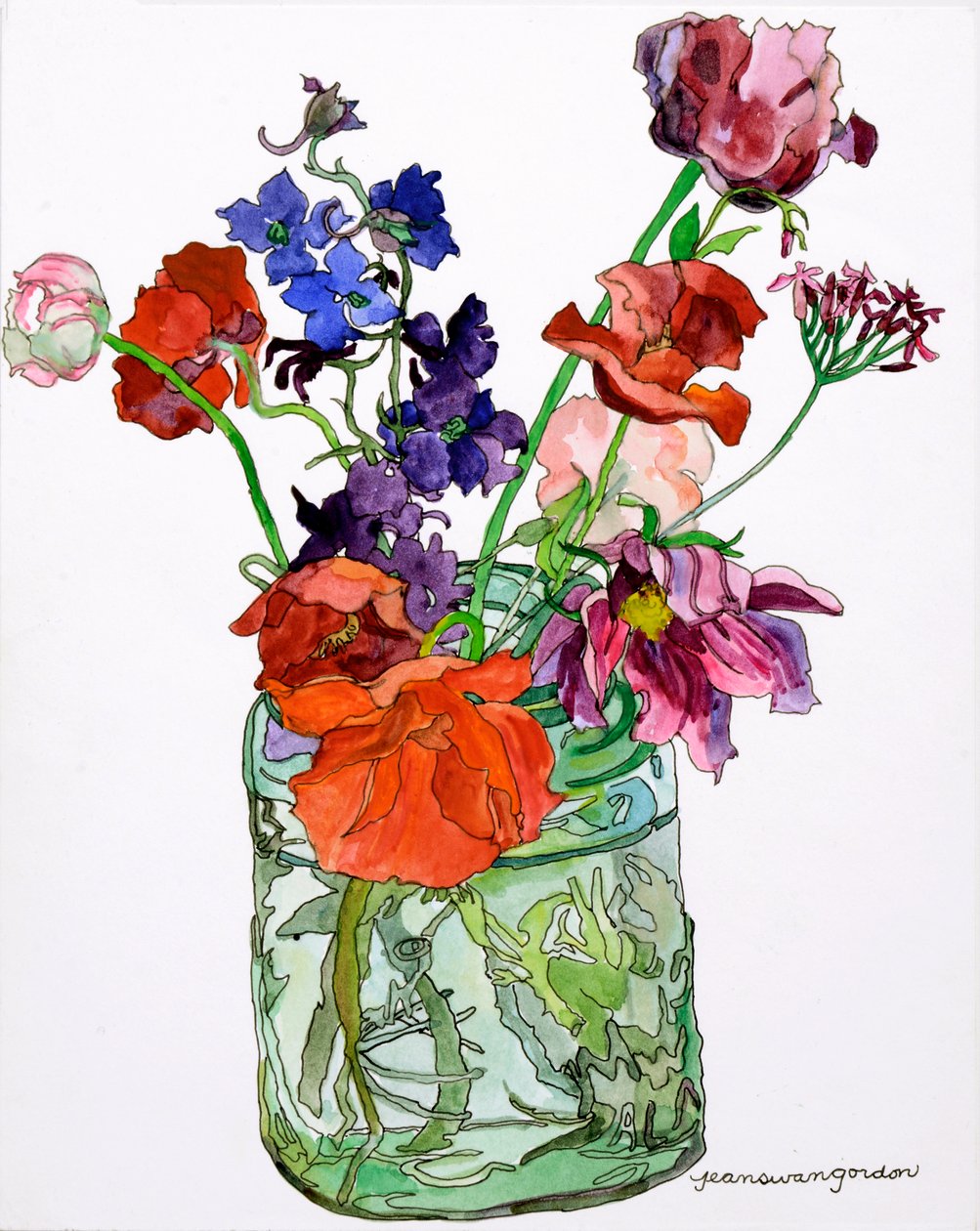 Rittersporn, Mohnblumen & andere im Glas, 2011 von Jean Swan Gordon
