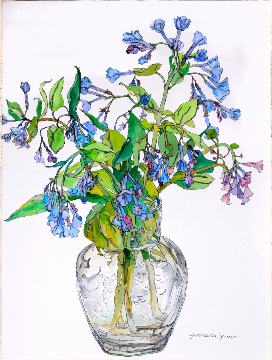 Virginia Blue Bells in schmalhalsiger Vase, 2006 von Jean Swan Gordon