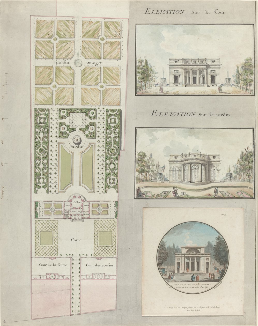 Projekt für das Haus und die Gärten von Mlle. Guimard von Jean Testard and Charles Philippe Campion de Tersan