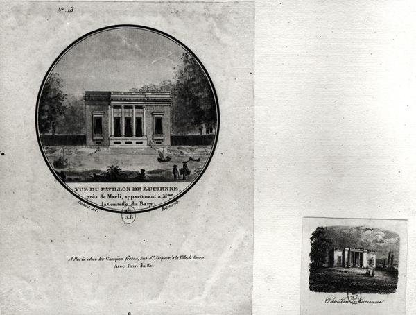 Ansicht eines Pavillons in Louveciennes, gebaut von Claude-Nicolas Ledoux (1736-1806) für Madame du Barry von Jean Testard