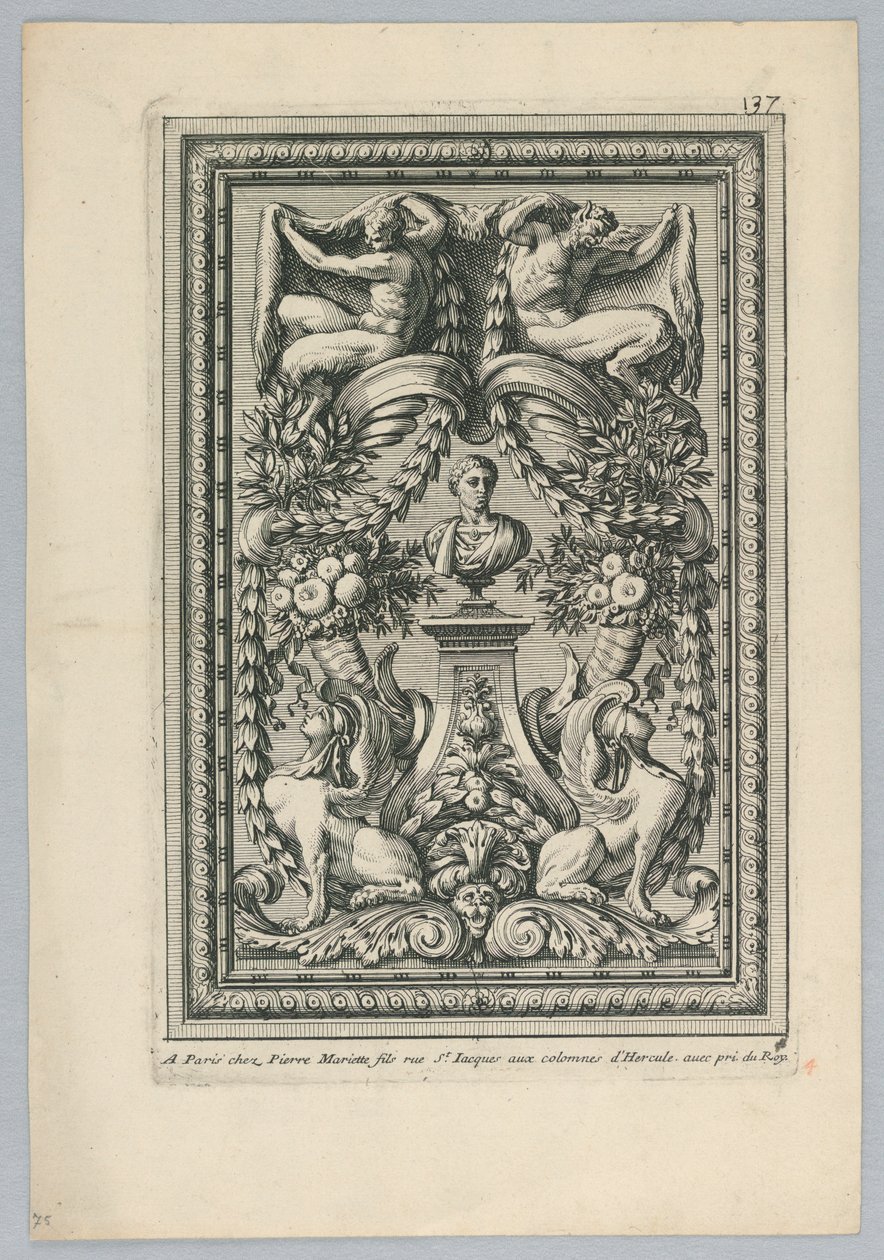 Blatt aus dem Set, „Ornemens de Peaneaux pour... Lambris“ von Jean le Pautre