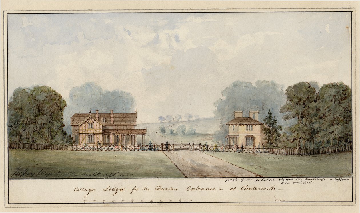 Entwurf für die Lodges in Edensor im Chatsworth Park von Jeffry Wyatville