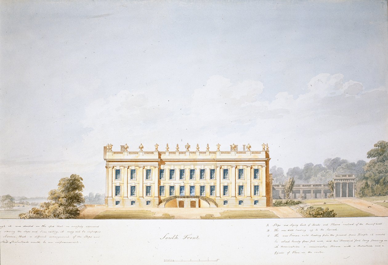 Entwurf für die Südfront, Chatsworth House von Jeffry Wyatville