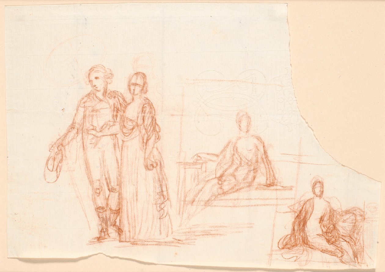 Kompositionsentwurf für das Rybergsche Familienbild; rechts Entwurf einer sitzenden Frauenfigur von Jens Juel