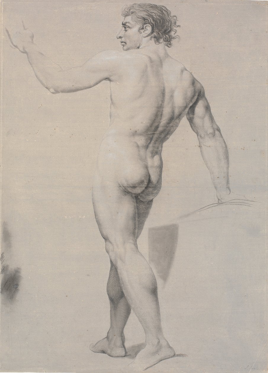 Modell stehend, von hinten gesehen, linker Arm erhoben von Jens Juel