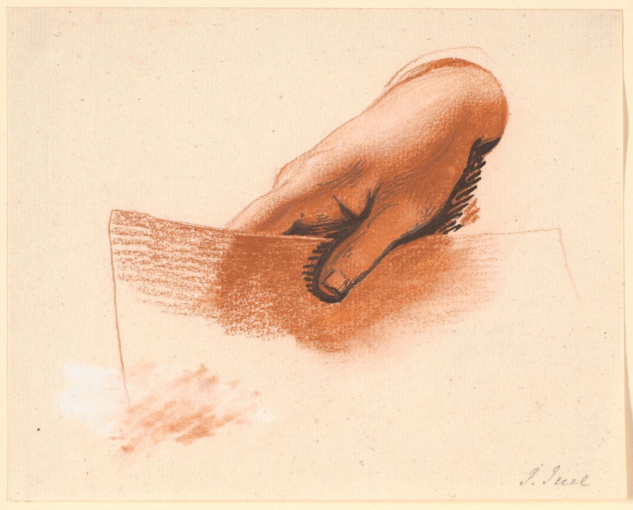 Studie einer rechten Männerhand, die ein Stück Papier hält; Studie für das Ankersche Familienbild von Jens Juel