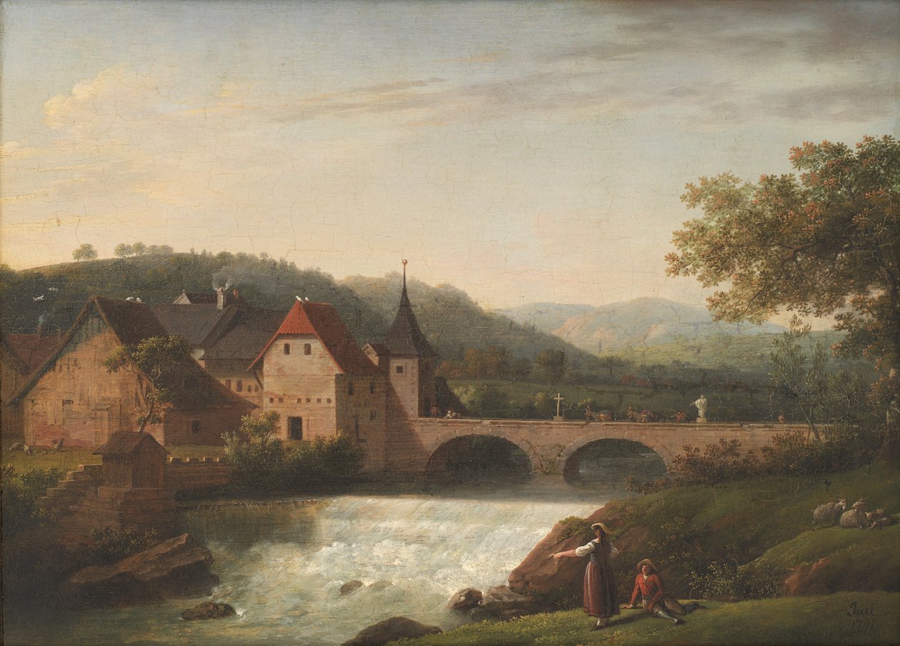 Die Brücke und der Wasserfall bei Dornach, Schweiz von Jens Juel
