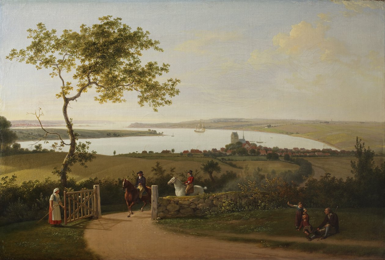 Blick über den Kleinen Belt (Lillebælt) von einem Hügel bei Middelfart von Jens Juel