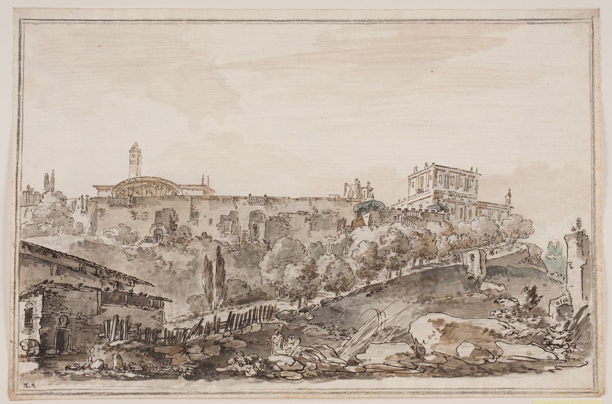Stadtansicht mit Palast und Kirche umgeben von Mauer von Jens Petersen Lund