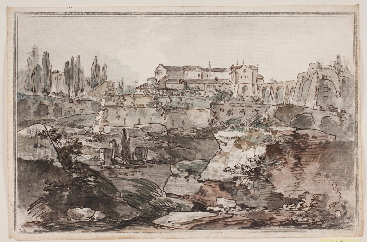 Prospekt mit Festung (?), Ruinen, Felsen und Wasser von Jens Petersen Lund
