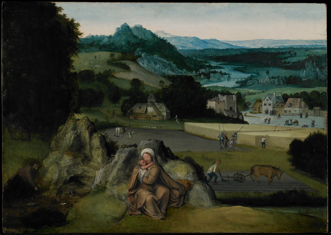 Die Rast auf der Flucht nach Ägypten (Das Wunderfeld des Weizens) um 1518-24 von Joachim (workshop of) Patinir
