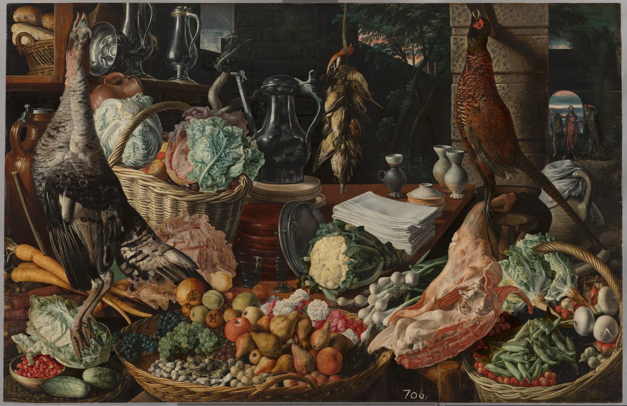 Küchenszene mit Christus in Emmaus von Joachim Beuckelaer