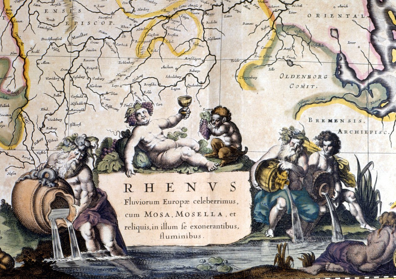 Allegorie des Rheins in „Atlas Novus“ von Joan Blaeu