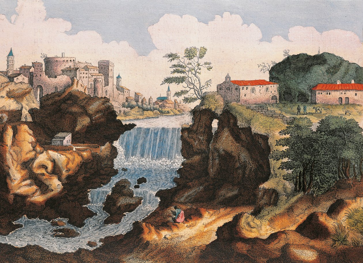 Aniene-Wasserfall in Tivoli (Rom) aus Civitatis Admirandorum Italiae von Joan Blaeu von Joan Blaeu