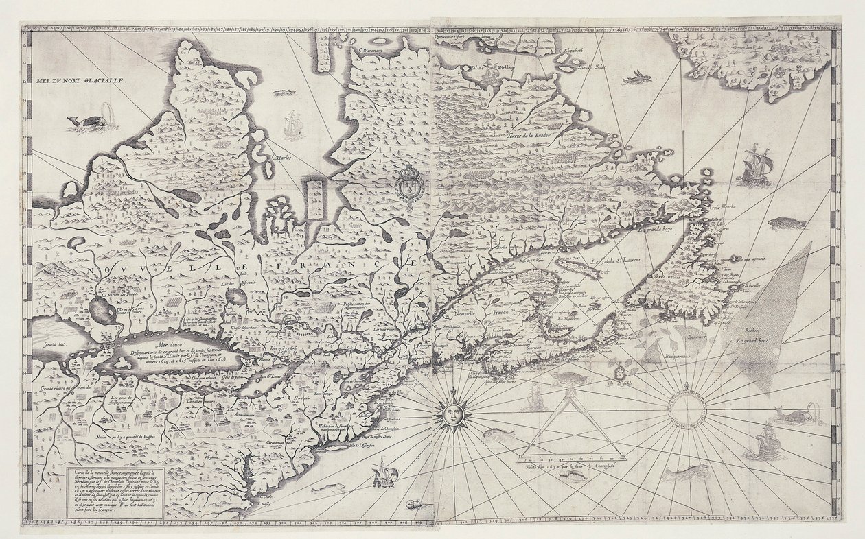 Karte von Kanada, Gravur nach der Vermessung von Samuel de Champlain von Joan Blaeu