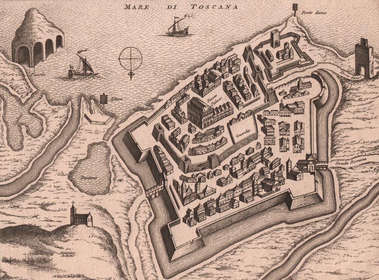 Karte von Nettuno, Latium, Italien, Kupferstich, ca. 248x198 cm von Joan Blaeu