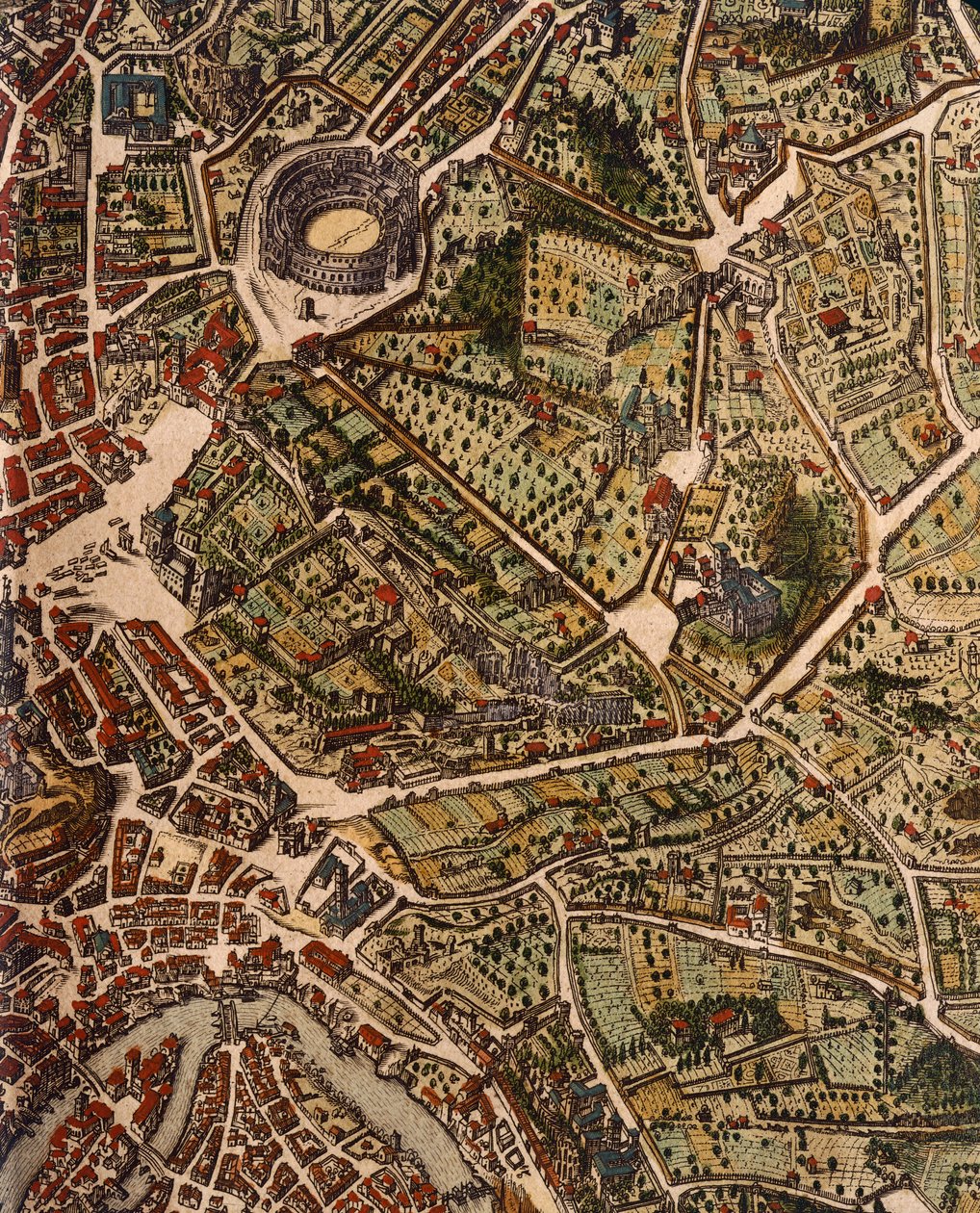 Karte von Rom, von Joan Blaeu (1596-1673), Druck aus Theatrum Civitatum et Admirandorum Italiae, ad Aevi Veteris et Praesentis Temporis Faciem Expressum, Italien von Joan Blaeu
