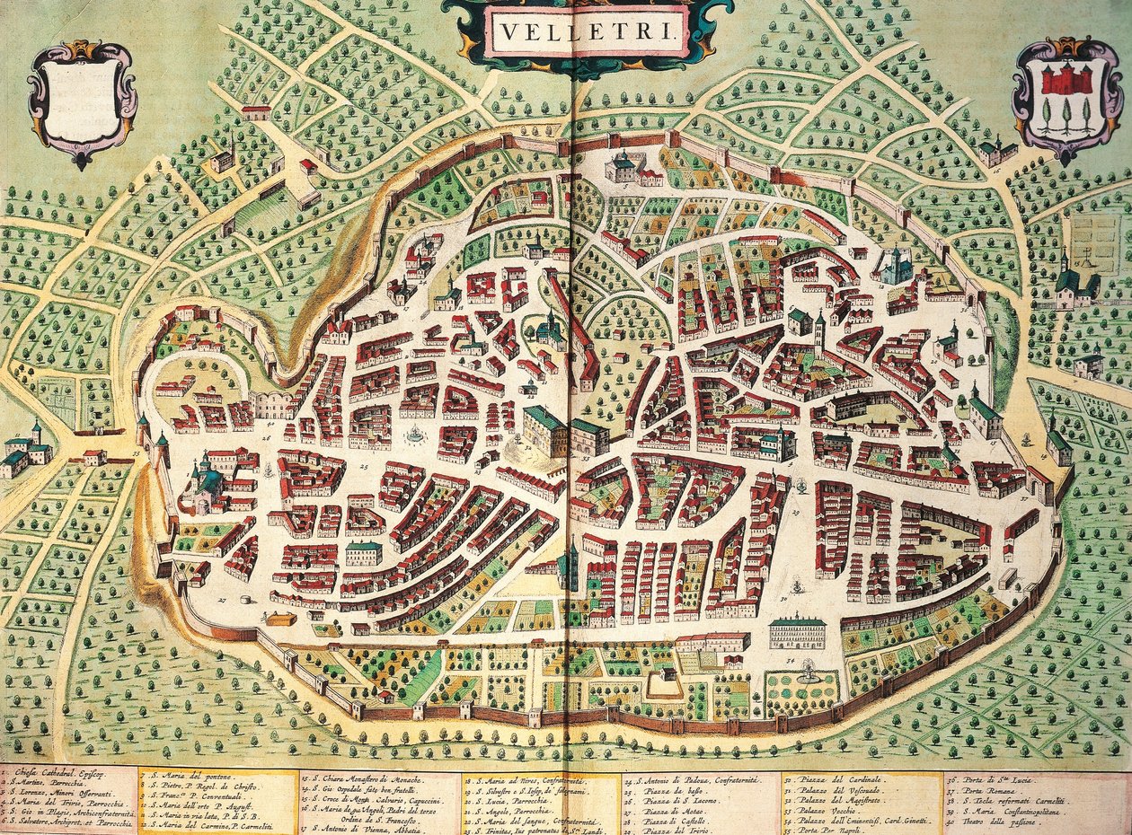 Karte von Velletri, aus Theatrum civitatum et admirandorum Italiae, Stich von Joan Blaeu