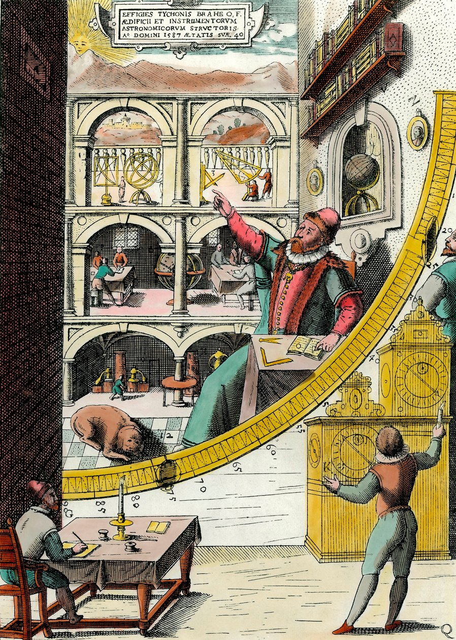 Darstellung von Tycho Brahe (1546-1601), dänischer Astronom in seinem Observatorium. Gravur aus „Atlas Major Ssive et cosmographia Blavania labore et sumptibus“ von Johannes Blaeu (1598-1673). 17. Jahrhundert. Paris, Kunstgewerbemuseum von Joan Blaeu