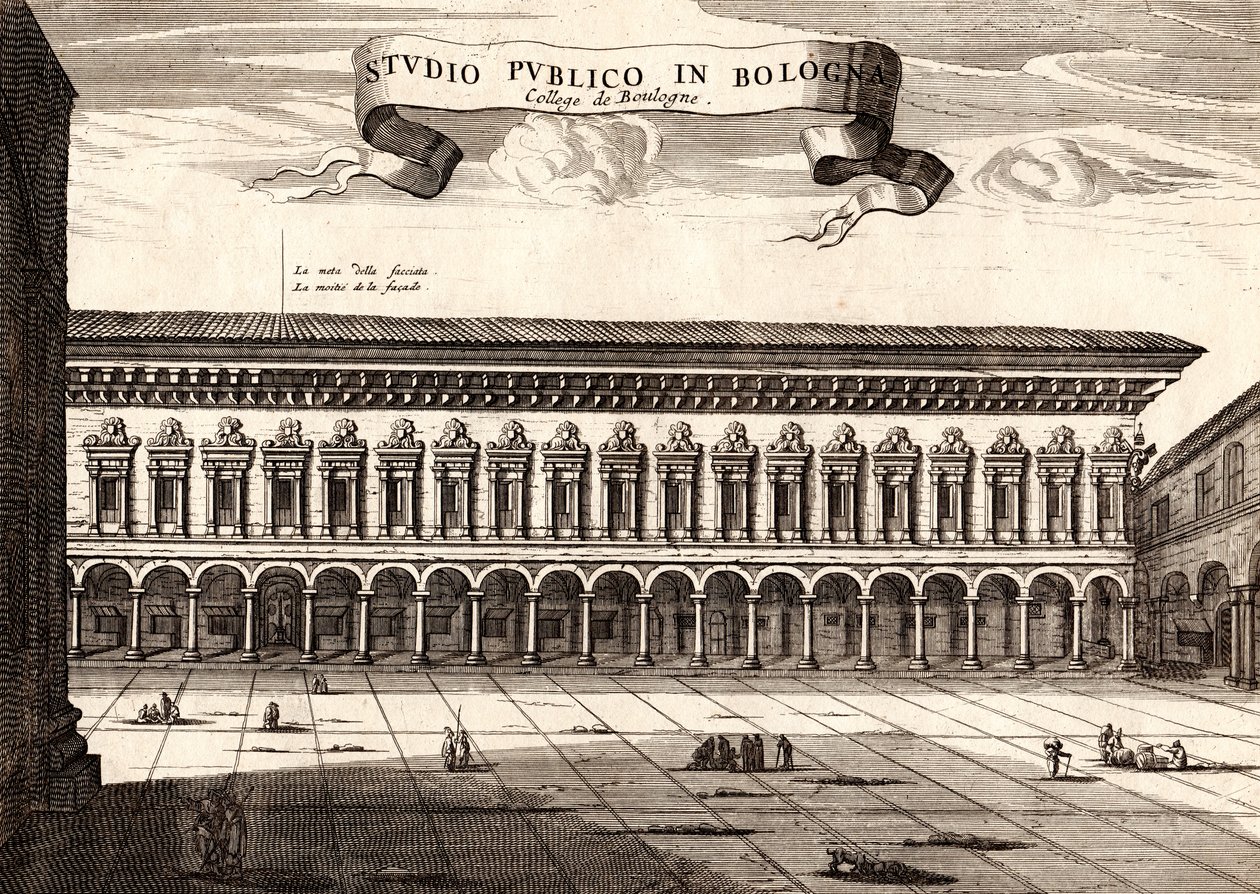 Der Archiginnasio-Palast, Bologna, Emilia-Romagna, Italien, Kupferstich von Joan Blaeu