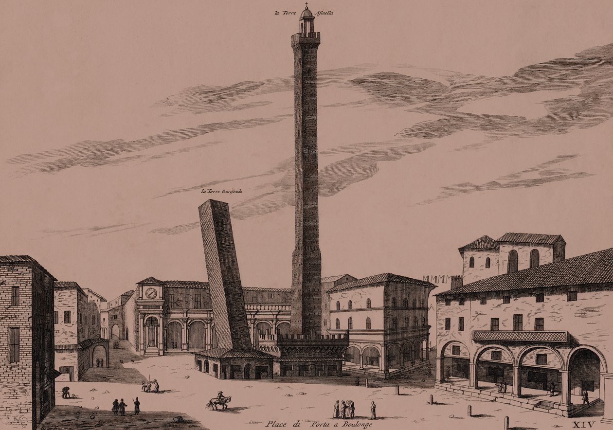 Die zwei Türme (Asinelli und Garisenda), Bologna von Joan Blaeu