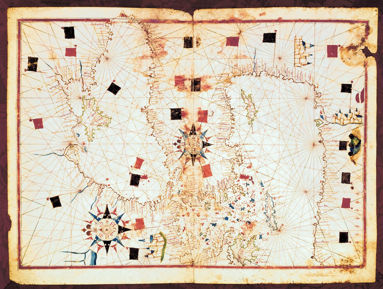 Karte des östlichen Teils des Mittelmeers und des Schwarzen Meeres, Manuskript eines Portolan-Atlas aus dem 16. Jahrhundert von Joan Martines